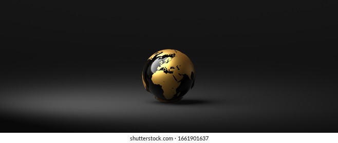 Black And Gold Earth On Grey Background 3D Rendering