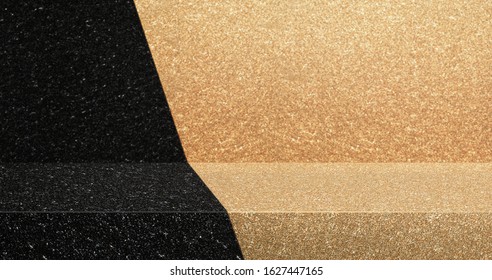 Black And Gold Glitter Texture Table Product Display Background.3d Perspective Studio Photography Stand.banner Mockup Space For Showcase Product.retro Countertop Backdrop.buseiness Presentation Bg