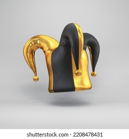 Black And Gold Jester Hat Floating On A Gray Background, 3d Render