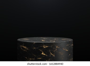 Black and gold marble cylinder shape of product display, Podium, Pedestal, Stand, 3D Rendering.