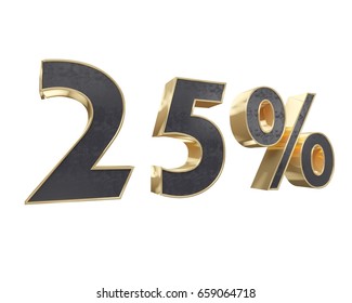 Black gold for twenty five percent, isolated on white background. 25% 3d illustration of Renderer