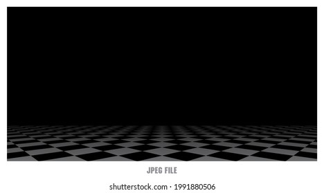 Black And Gray Color Checkered Pattern Floor And Dark Background Illustration