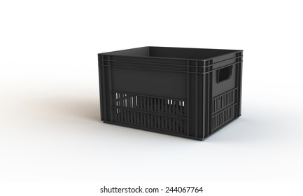 Black Gray Plastic Crate Box Isolated On White