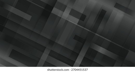 Black and gray polygon square pattern with geometric lines, minimalist background in black tones with luxury geometric stripes, dark black Geometric banner design for design.
