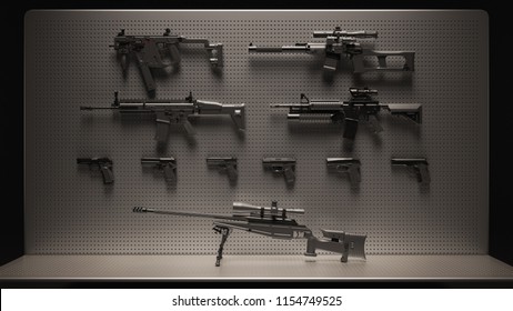 Black and Grey Firearms Display 3d Illustration 3d Rendering