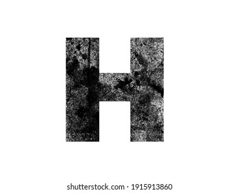 Black grunge letter H, alphabet, urban art font, isolated design element, grungy dirty texture