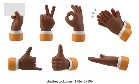 Black Hands Gestures 3D cartoon friendly funny style isolated on white background
