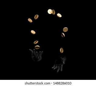 Black Hands Juggle Money. Secret Money Management And Capitalist Concept. 3d Illustration