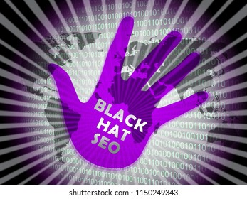 Black Hat Seo Website Optimization 2d Illustration Shows Search Engine Marketing Such As Linkbuilding Keywords Ranking And Promotion