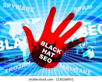 Black Hat Seo Website Optimization 2d Illustration Shows Search Engine Marketing Such As Linkbuilding Keywords Ranking And Promotion
