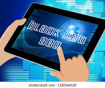 Black Hat Seo Website Optimization 3d Illustration Shows Search Engine Marketing Such As Linkbuilding Keywords Ranking And Promotion