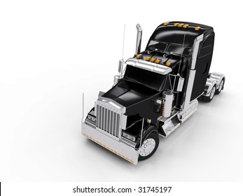 Black Heavy Truck Isolated On White Background