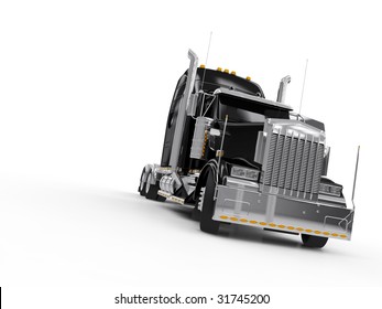 Black Heavy Truck Isolated On White Background