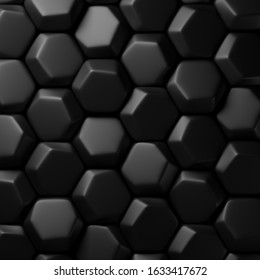 Black hexagon background 3D rendering