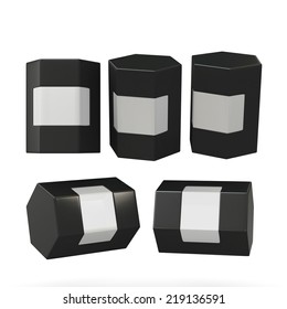 Black Hexagon Box Packaging With Clipping Path. Mock Up Packaging For All Kind Of Product, Ready For Your Design . 