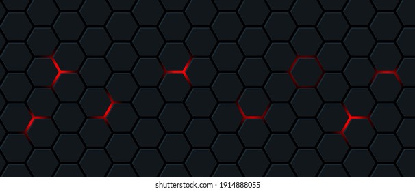 Black Hexagon And Red Light.Abstract 3d Background