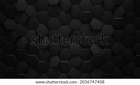 Black hexagonal geometric background. 3D rendering illustration