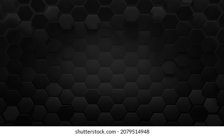 Black hexagonal honeycomb background. 3D render