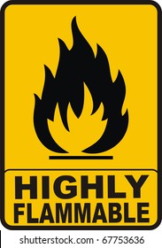 black highly flammable sign isolated on orange