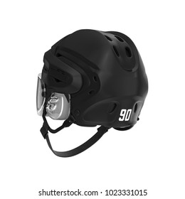 Black Hockey Helmet On White. 3D Illustration