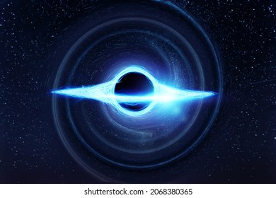 A Black Hole With An Accretion Disk Against The Background Of The Milky Way, A Supermassive Singularity. Space, Science, Galactic Nucleus, Death Of A Star, Glowing Plasma. 3D Illustration, 3D Render