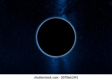 Black Hole Against The Background Of The Milky Way And Stars, A Supermassive Singularity. Space, Science, Galactic Nucleus, Death Of A Star, Glowing Plasma. 3D Illustration, 3D Render