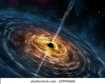 Black Hole Attracting Space Matter. Digital Illustration.