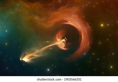 Black Hole - Event Horizon And A Powerful Jet Of Plasma. 3d Illustration