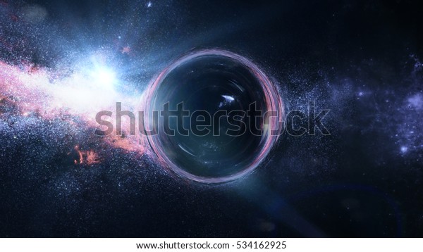 明るい星の前に重力レンズ効果を持つブラックホール 3dイラスト この画像のエレメントはnasaが提供 のイラスト素材
