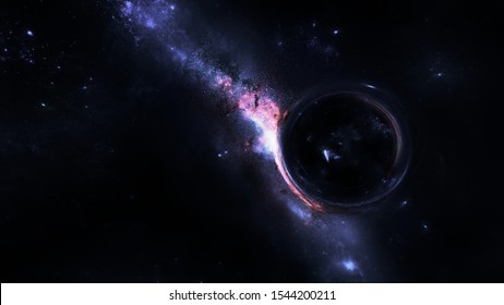 Black hole realistic illustration. 8k resolution space wallpaper.