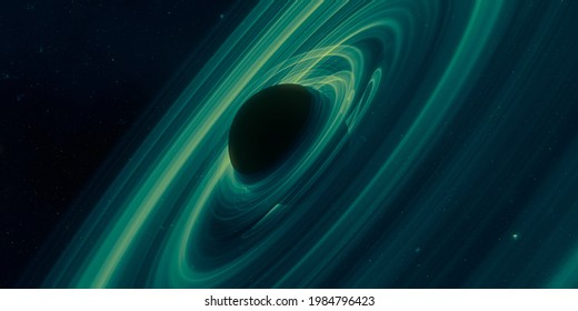 Black hole in a void. Shiny stars in a deep cold space. 3D illustration.