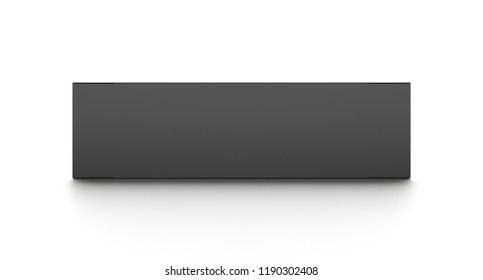 Black horizontal blank box from front angle. 3D illustration isolated on white background.
