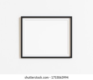 Black Horizontal Frame Mockup On White Wall. Landscape Frame. 3d Illustration.