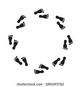 Black Human Footprints Running In A Circle On A White Background