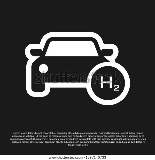 Black Hydrogen car icon isolated on black background. H2\
station sign. Hydrogen fuel cell car eco environment friendly zero\
emission. 