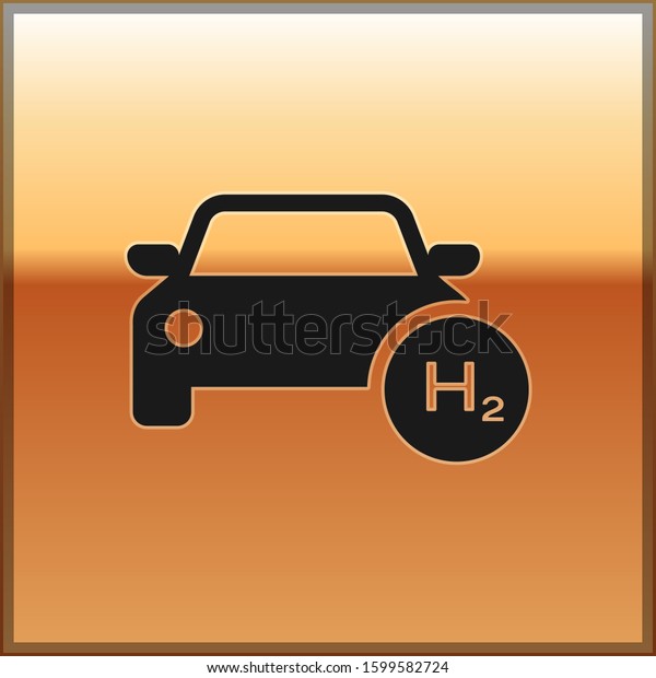 Black Hydrogen car icon isolated on gold background. H2\
station sign. Hydrogen fuel cell car eco environment friendly zero\
emission. 