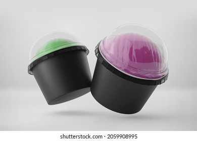 Black Ice cream cup mockup, Dark Blank cardboard tub container, 3d rendering isolated on light background