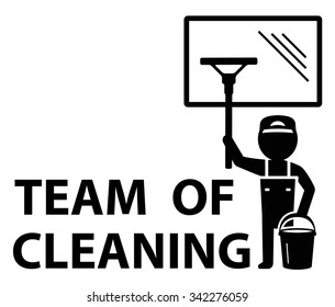 black icon with man wipes window silhouette. team of cleaning symbol - Powered by Shutterstock