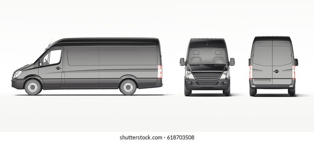 Black Industrial Van Isolated On Bright Background. Template For Branding And Corporate Identity On Transport. 3d Rendering