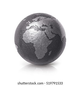 Black Iron Globe 3D Illustration Europe And Africa Map On White Background