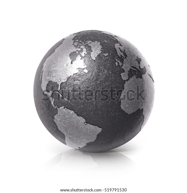 白い背景に黒い鉄の地球儀3dイラスト北米と南米の地図 のイラスト素材