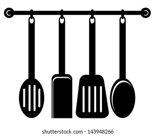 Black Kitchen Utensils Isolated On White Stock Vector (Royalty Free ...