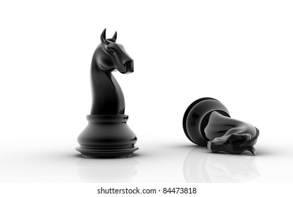 Black knight chess piece on white background