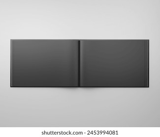 Black Landscape Book Mockup, 3d Rendered dark rectangular book, notebook isolated on a light background
