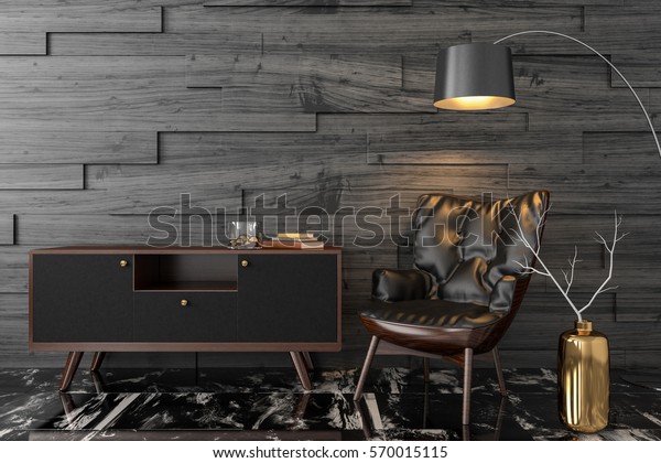 Black Leather Armchair Dresser Console Floor Stock Illustration