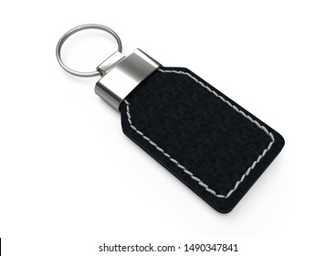 Black Leather Key Chain Mockup 3D Rendering Isolated White Background