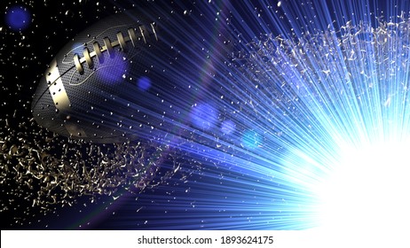 Black Leather - Metallic Gold American Football Ball and blue star light flare with gold particles. 3D illustration. 3D CG. 3D high quality rendering. - Shutterstock ID 1893624175