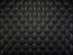 Black Leather Pattern With Golden Wire And Gems. Luxury Background