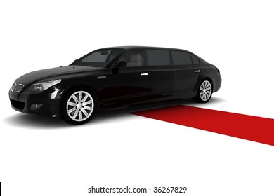 A Black Limousine With A Red Carpet