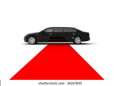 A Black Limousine With A Red Carpet